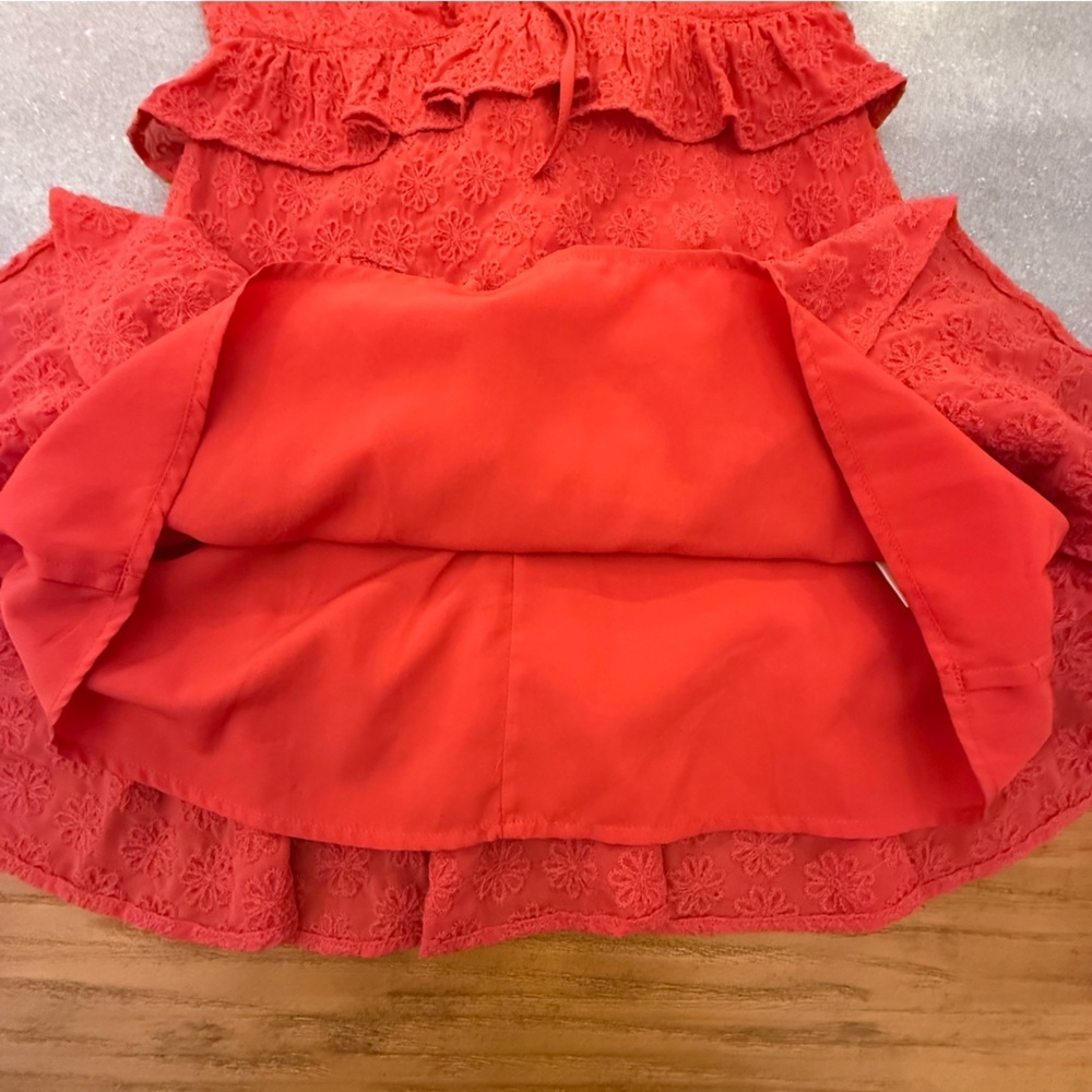 Lovers + Friends Dean Mini Dress Tomato Red Eyelet Tiered Ruffle Small - Picture 4 of 14